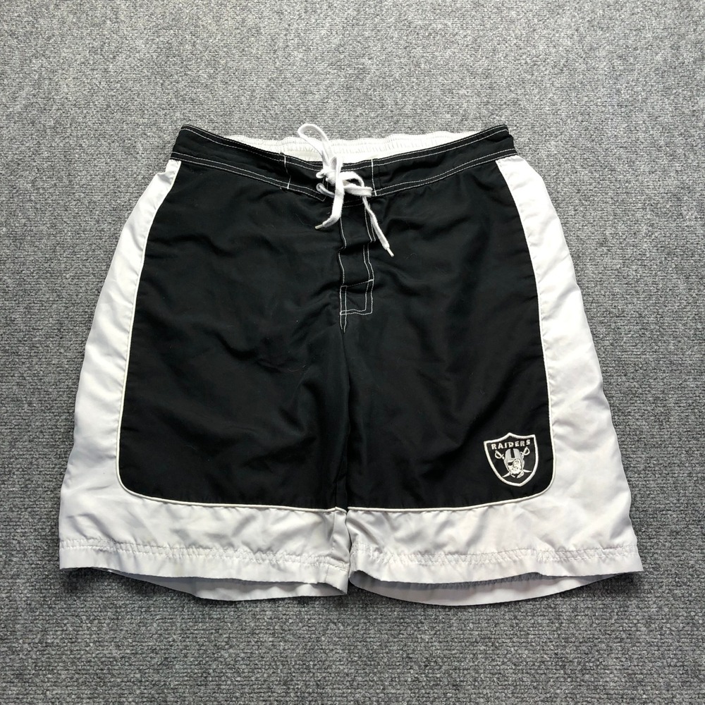 NFL Team Apparel Oakland Raiders Swim Trunks Black White Mens Board Shorts